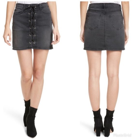 L’agence High Rise Lace Up Denim Mini Skirt sz 25 - Picture 2 of 12